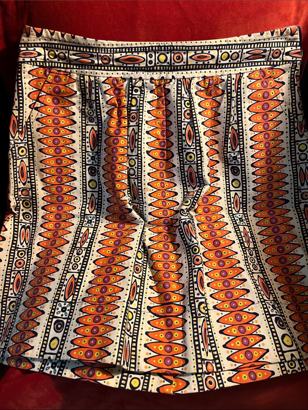 Trina Turk Orange, Yellow & White Geometric Print Skirt